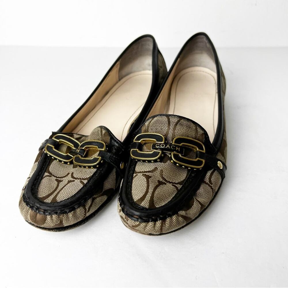 SZ 7.5 Coach Monogram Logo Loafers Brown
